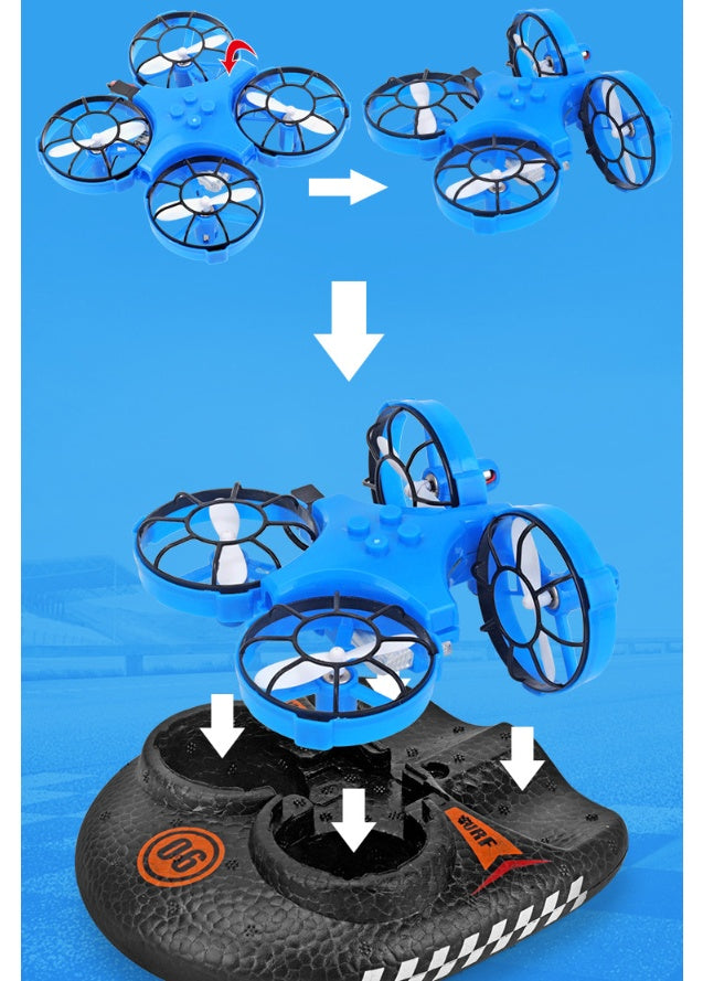 RC Boat Water Land And Air Four-Axis  Hovercraft Three-in-one Multi-function Toy One-button Tumbling Mini Drone What Else You Got?