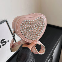 Heart-Shaped PU Crossbody Bag – Rivet-Detail Women’s Shoulder Bag