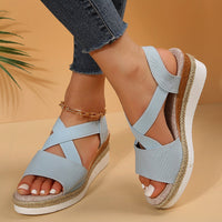 Boho Chic Cross-Strap Wedge Sandals – Hemp Heel Summer Shoes for Women