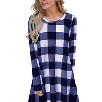 Elegant Plaid Dress for Women – Mid-Waist Slim Fit with Three-Quarter Sleeves