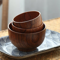 Handcrafted Jujube Wooden Rice & Soup Bowl - Eco-Friendly, Kid-Safe Japanese Style Dining Set (3 Sizes)