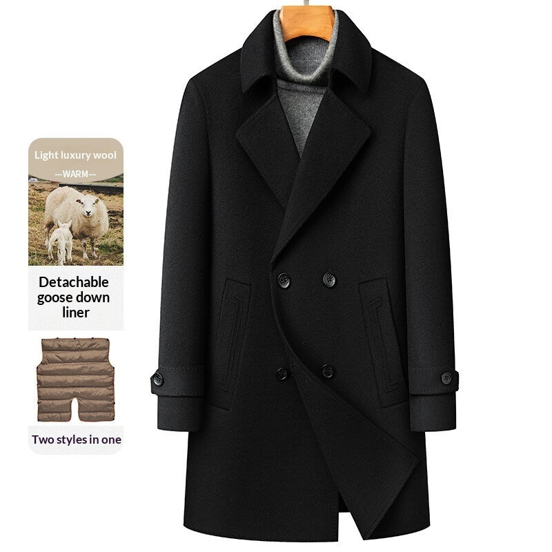 Long Double‑Faced Wool Coat with Detachable Goose Down Lining – Premium Double‑Breasted Winter Overcoat What Else You Got?