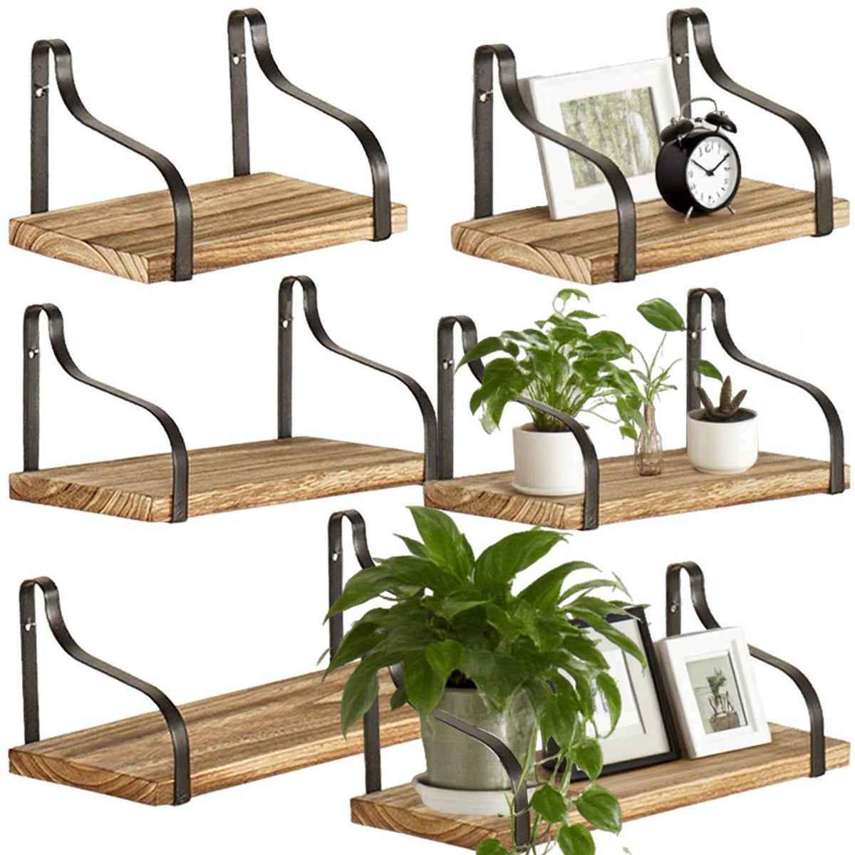 Rustic Farmhouse Floating Shelves - 3 Tier Wood Wall Shelves for Home Decor, Kitchen & Bedroom (Set of 3)