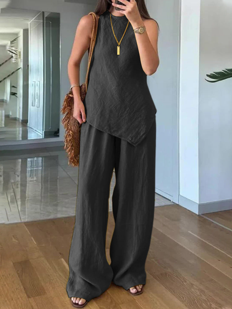 Casual Crew-Neck Pullover Sleeveless Pants With Pockets Cozy Two-Piece Set What Else You Got?