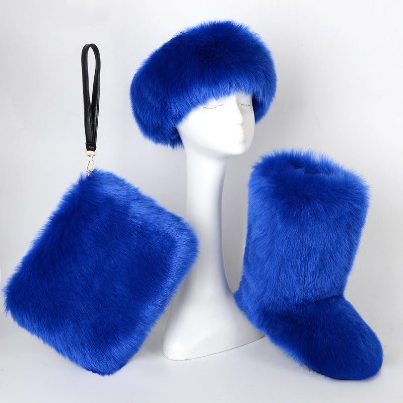 Fur Boots Velvet Padded Plus Size Imitation Fox Fur Fur Women's Snow Boots Three-piece Set What Else You Got?