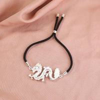 Glow-in-the-Dark Silver Dragon Leather Bracelet – Adjustable Zinc Alloy Jewelry