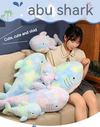 Tie-Dye Shark Plush Pillow – Soft Cuddly Shark Cushion in Blue & Pink