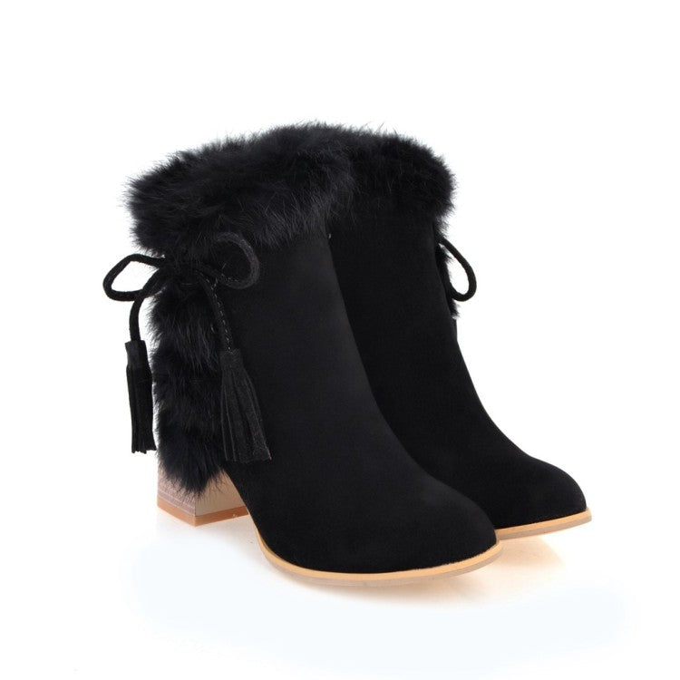 Faux rabbit fur lace-up chunky heel boots What Else You Got?