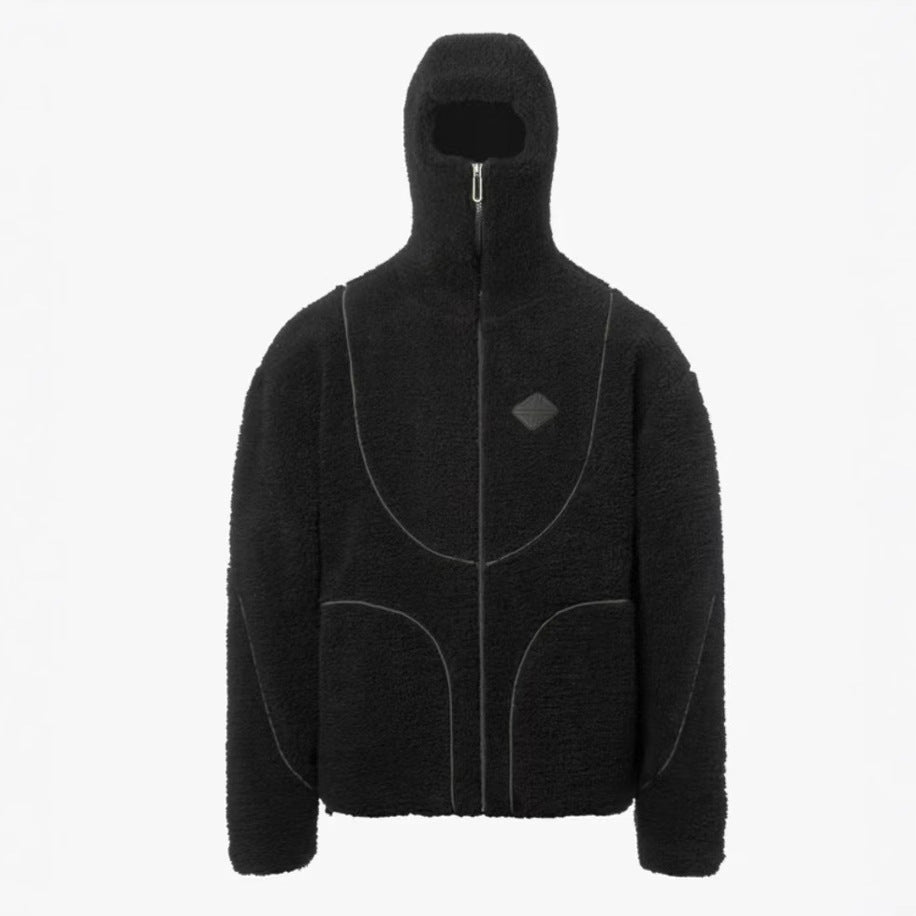 Men's Fashion Lamb Wool Hooded Zipper Coat Sweatshirt Patchwork Line Design Male Tops Casual What Else You Got?