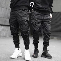 Men's Streetwear Harem Jogger Cargo Pants – Hip Hop Track Pants with Ribbon Detail & Cargo Pockets