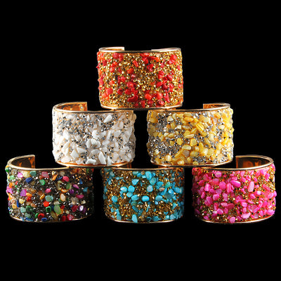 Natural Stone Rhinestone Bracelet – Adjustable Cuff