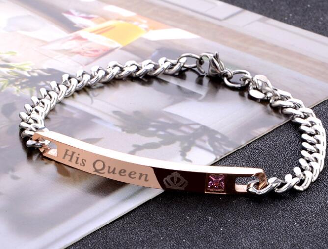 His Queen Her King Couple Bracelet Set – Black Rose Gold Crystal Chain Matching Jewelry What Else You Got?