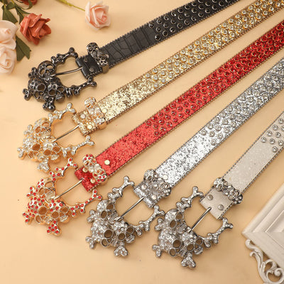 Rhinestone Skull Belt for Men – Studded Punk Rock Statement Waist Belt