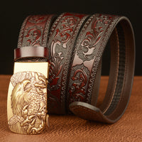 Men's Personalized Eagle Carved Leather Belt with Automatic Buckle - Strong & Stylish