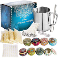 DIY Candle Making Kit - Soy Wax Starter Set with Pouring Pot, Wicks, Tins & Fragrances - Perfect Gift for Crafters