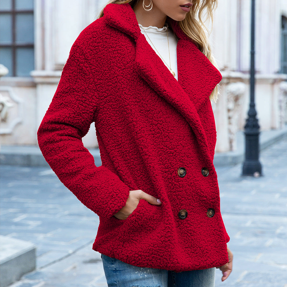Women’s Fluffy Lapel Winter Coat – Soft Polyester Button Jacket, Casual Loose Fit Outwear (S–5XL) What Else You Got?