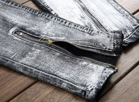 Men's Distressed Straight Jeans - Premium Cotton Comfort Fit - Black & White