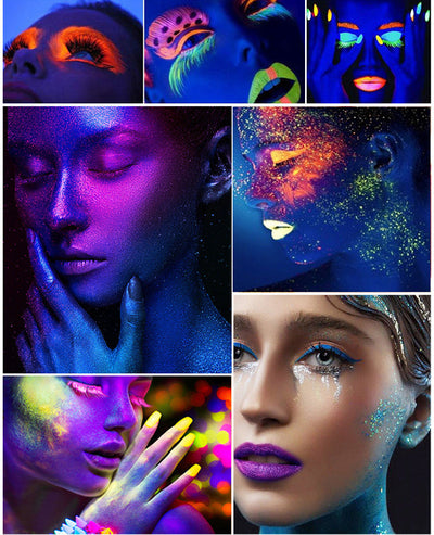 UV Glow Eyeshadow Palette – 24 Neon Colors for Blacklight Parties & Festivals