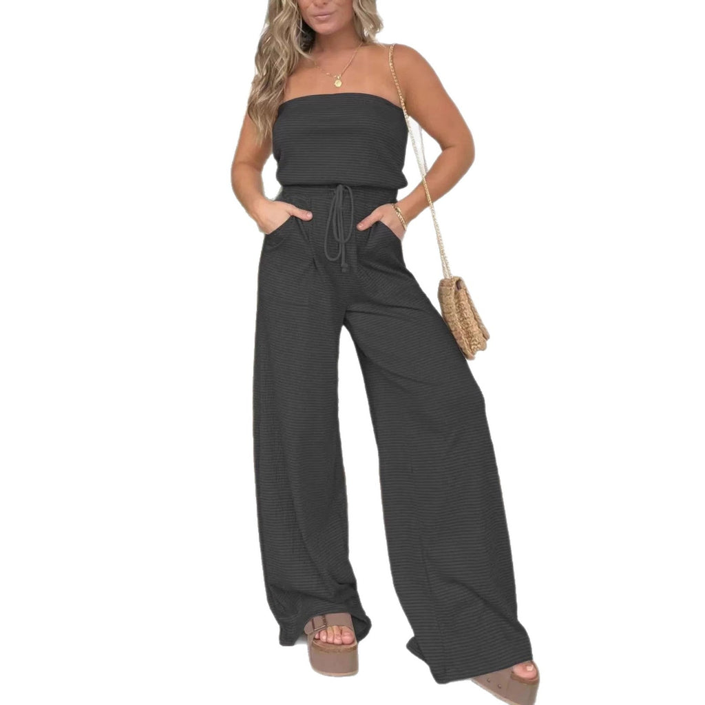 Womens Striped Tube Top Wide-Leg Jumpsuit What Else You Got?
