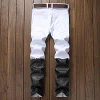 Men's Distressed Straight Jeans - Premium Cotton Comfort Fit - Black & White