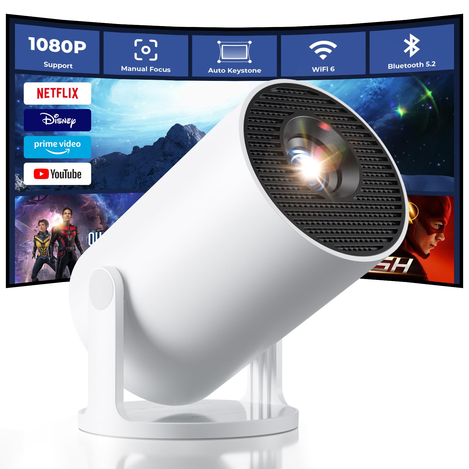 Mini Smart Projector – Portable 130” HD Display | Auto Keystone, WiFi, Bluetooth | Perfect for Bedroom Movie Nights What Else You Got?