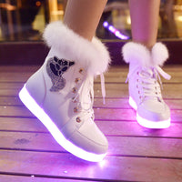LED Light Up Fur Snow Boots - USB Charging Warm Winter Walking Shoes