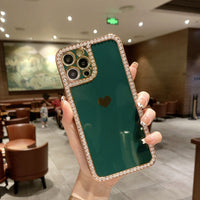 Stick Rhinestone Love Phone Case Electroplated Edge Soft Shell