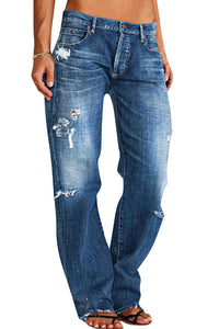 Women's Trendy Wide Leg Ripped Jeans – Comfortable Street Style Denim Trousers