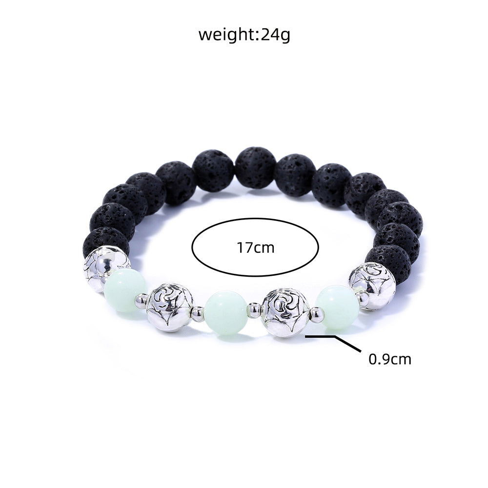 Black Volcanic Stone Luminous Bracelet – Glow‑in‑the‑Dark Beads with Electroplated Metal Accents (Unisex) What Else You Got?