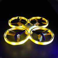 Gravity-Sensing Watch Drone – Obstacle-Avoiding 4-Axis Quadcopter with LED Lights