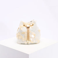 Mesh Patchwork Bucket Bag – Color-Block Drawstring Crossbody with Chain Strap