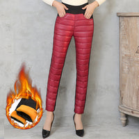 Luxurious Plush Cotton Trousers - High Waist Pencil Pants for Women
