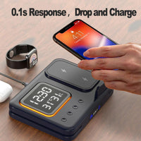 5-in-1 Wireless Charging Dock with LED Alarm Clock – 15W Multi-Device Charging Station