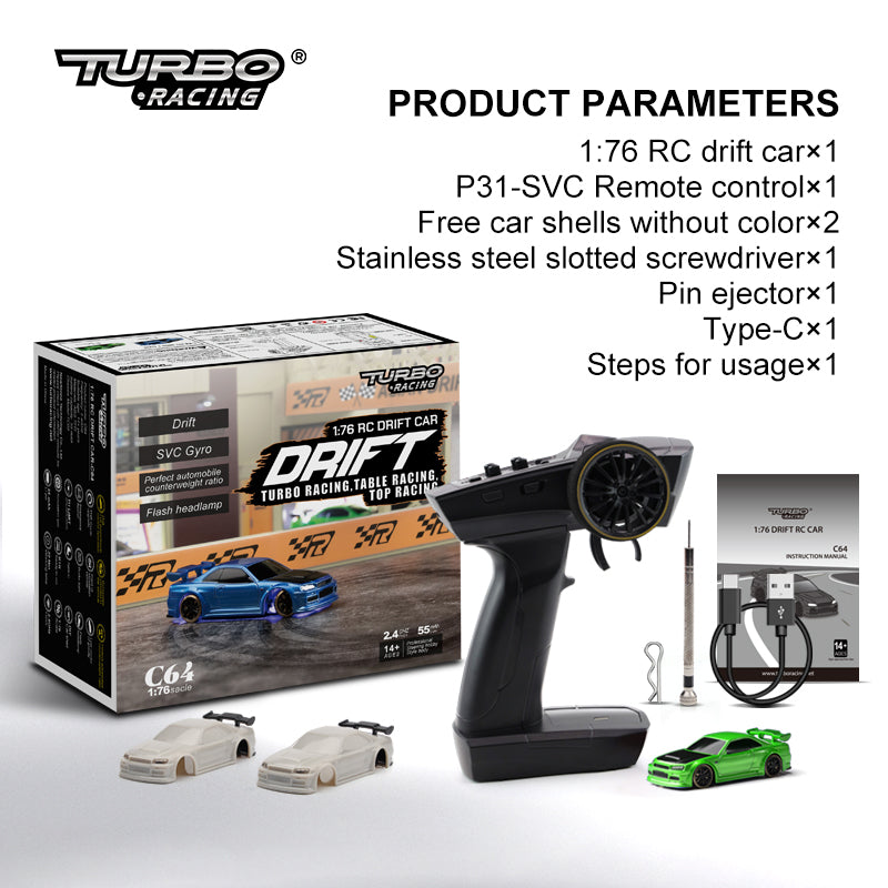 Turbo Racing 1vs76 C64 Drift RC Car With Gyro Radio Full Proportional Remote Control Toys RTR Kit For Kids And Adults What Else You Got?