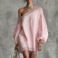 Women's Off-Shoulder Lace Trim Blouse – Elegant & Comfortable Long-Sleeve Top