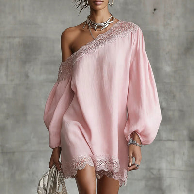 Women's Off-Shoulder Lace Trim Blouse – Elegant & Comfortable Long-Sleeve Top