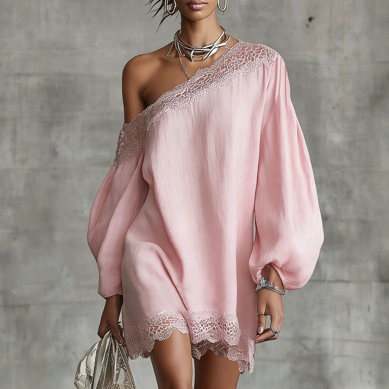 Women's Off-Shoulder Lace Trim Blouse – Elegant & Comfortable Long-Sleeve Top