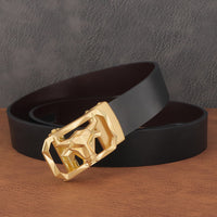 Men's Bull Head Leather Belt - No-Hole Automatic Buckle Waist Belt for Jeans & Casual Wear