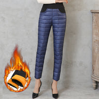 Luxurious Plush Cotton Trousers - High Waist Pencil Pants for Women
