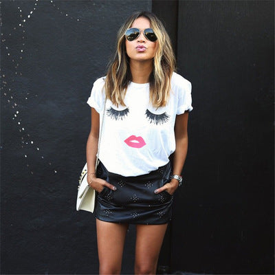 Lip Print Graphic T-Shirt – Summer Short Sleeve Tee