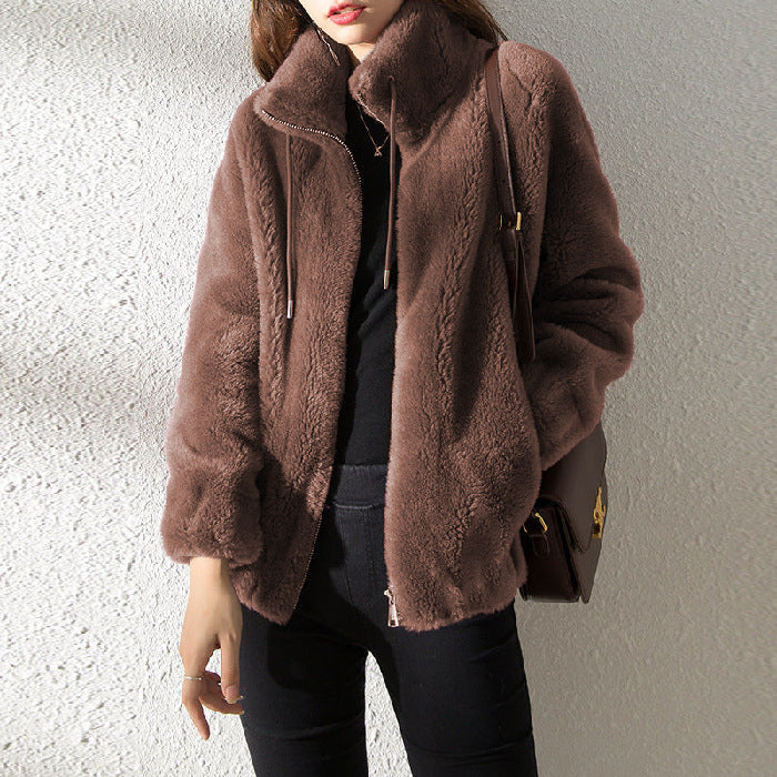 Double Faced Fleece Warm High Neck Sweater Women Cardigan What Else You Got?