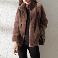 Cozy Women's Double-Faced Fleece Cardigan - High Neck & Versatile Fit