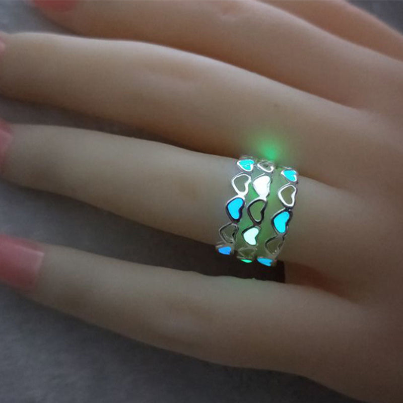 Glow-in-the-Dark Heart Ring – Adjustable Romantic Jewelry