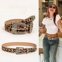 Leopard Print Women's Waist Belt – Boho Western Statement Belt with Alloy Buckle