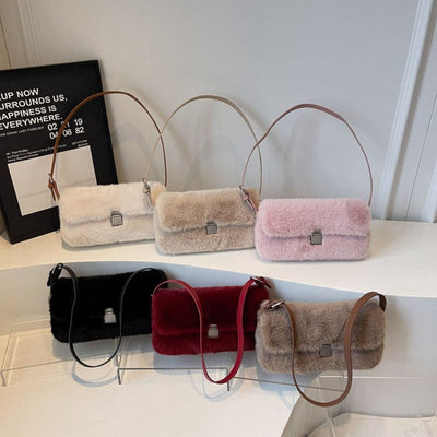 Plush Retro Underarm Bag – Soft PU Shoulder Purse for Women