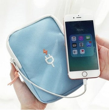 Korean Style Travel Organizer Bag - Portable Charger & Earphone Storage - Perfect for Men & Women - Lake Blue, Dark Gray, Wine Red