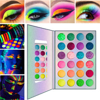 UV Glow Eyeshadow Palette – 24 Neon Colors for Blacklight Parties & Festivals