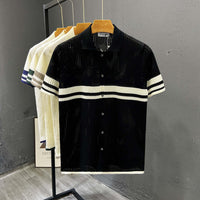 Light-luxury Striped Hollow-out Knit Cardigan With Short Sleeves