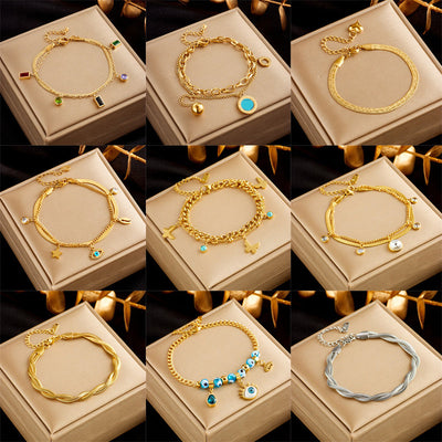 Gold Plated Double Layer Snake Chain Bracelet - Punk Luxury Fashion Jewelry for Women & Girls - 8 Colors