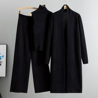 Women’s 3-Piece Knitted Set – Sleeveless Vest, Cardigan & Wide-Leg Pants